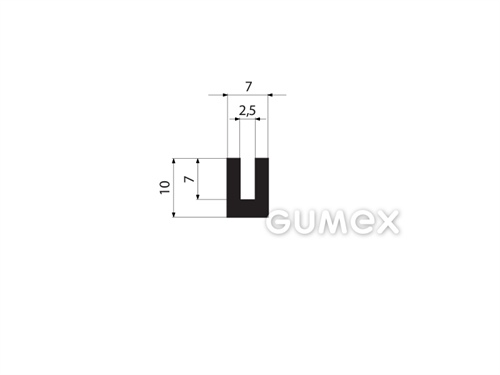 Pryžový profil tvaru "U", 10x7/2,5mm, 70°ShA, EPDM, -40°C/+100°C, černý